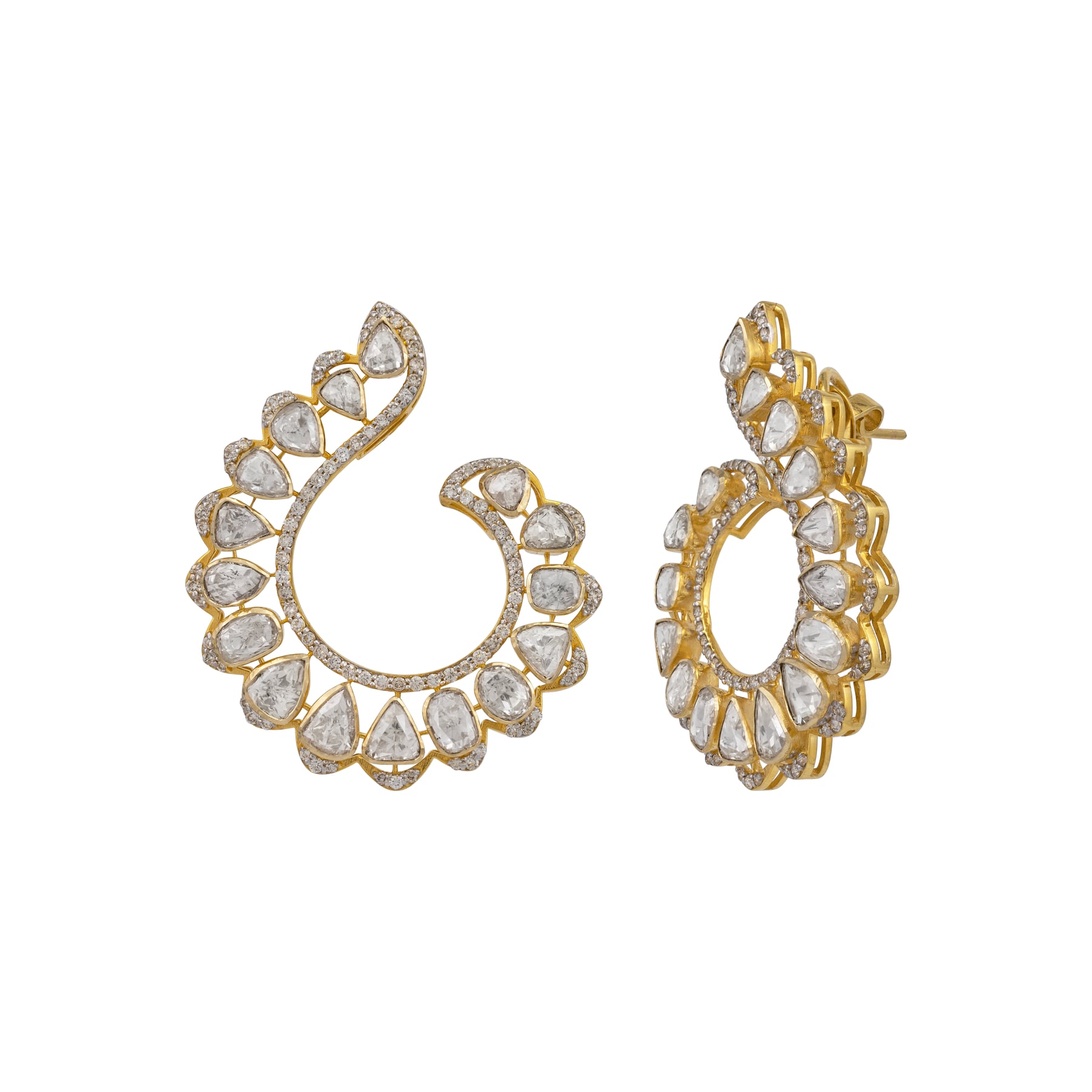 Graceful Polki and Diamond Swirl Hoops